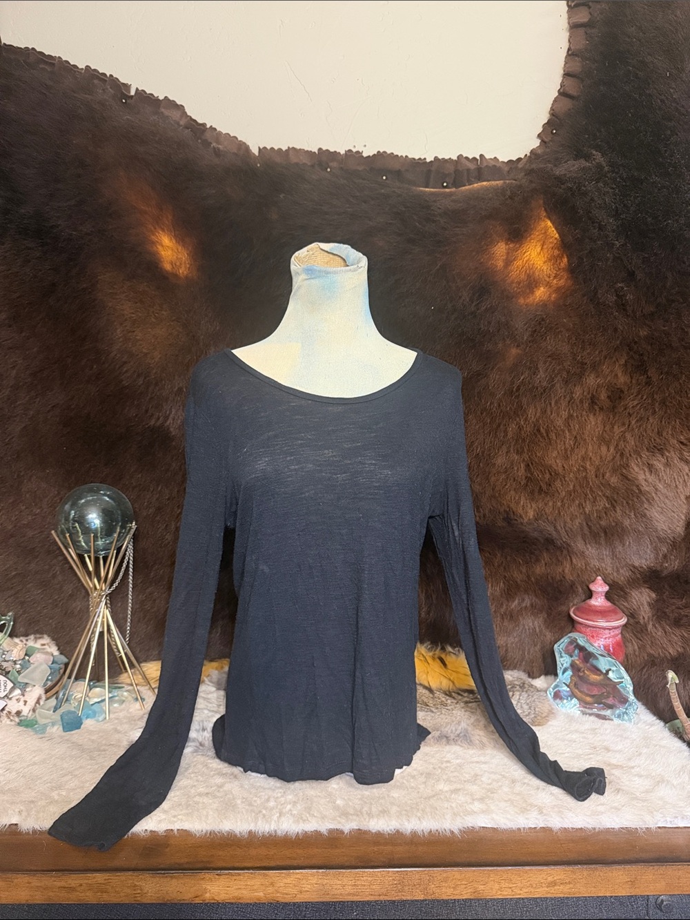 Madewell Black Long-Sleeve Lightweight Scoop-Neck Tee M (420)